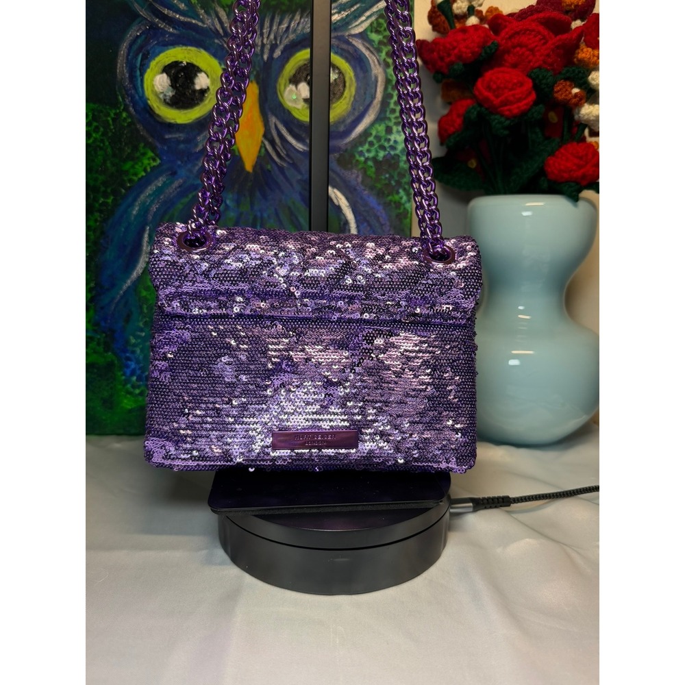 Kurt Geiger London Mini Kensington Purple Sequin Eagle Head Crossbody Bag - Picture 5 of 10